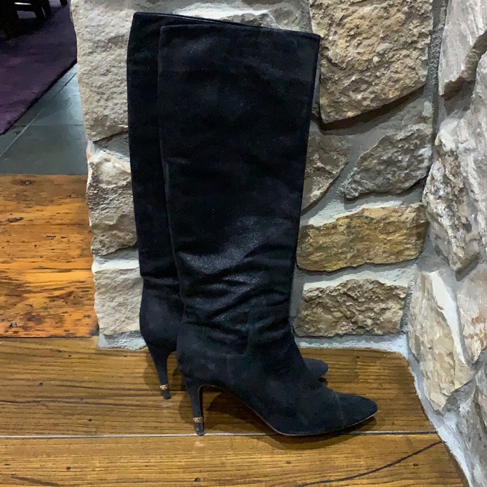 Chanel black suede boots